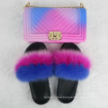 Shoes Woman Fur Slides Women Fox Fur Slippers Matte Colorful Jelly Bags Multicolor Women Shoe Flip Flops fluffy Slippers Sets